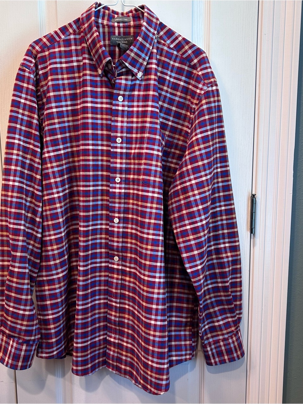 Saddlebred Men's Red & Blue Checked Long Sleeve Size XLT Button Up Shirt